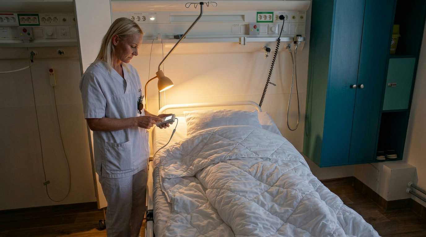 Nattevakt på manuell tilsynsrunde i et sykehjem